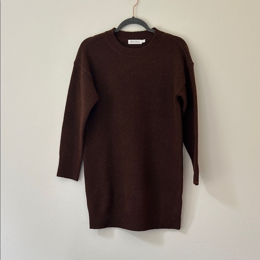 All in Favor Chocolate Brown Crewneck Sweater Dress